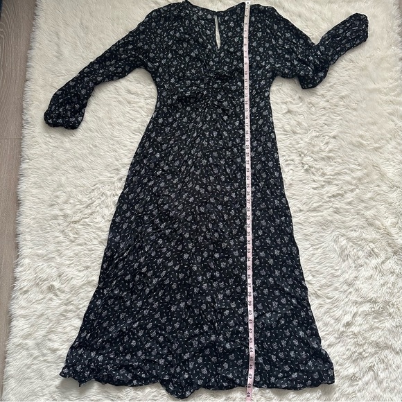 Madewell Dress Ruched Midi V-neck Long Sleeve Floral True Black 2 - Picture 13 of 14